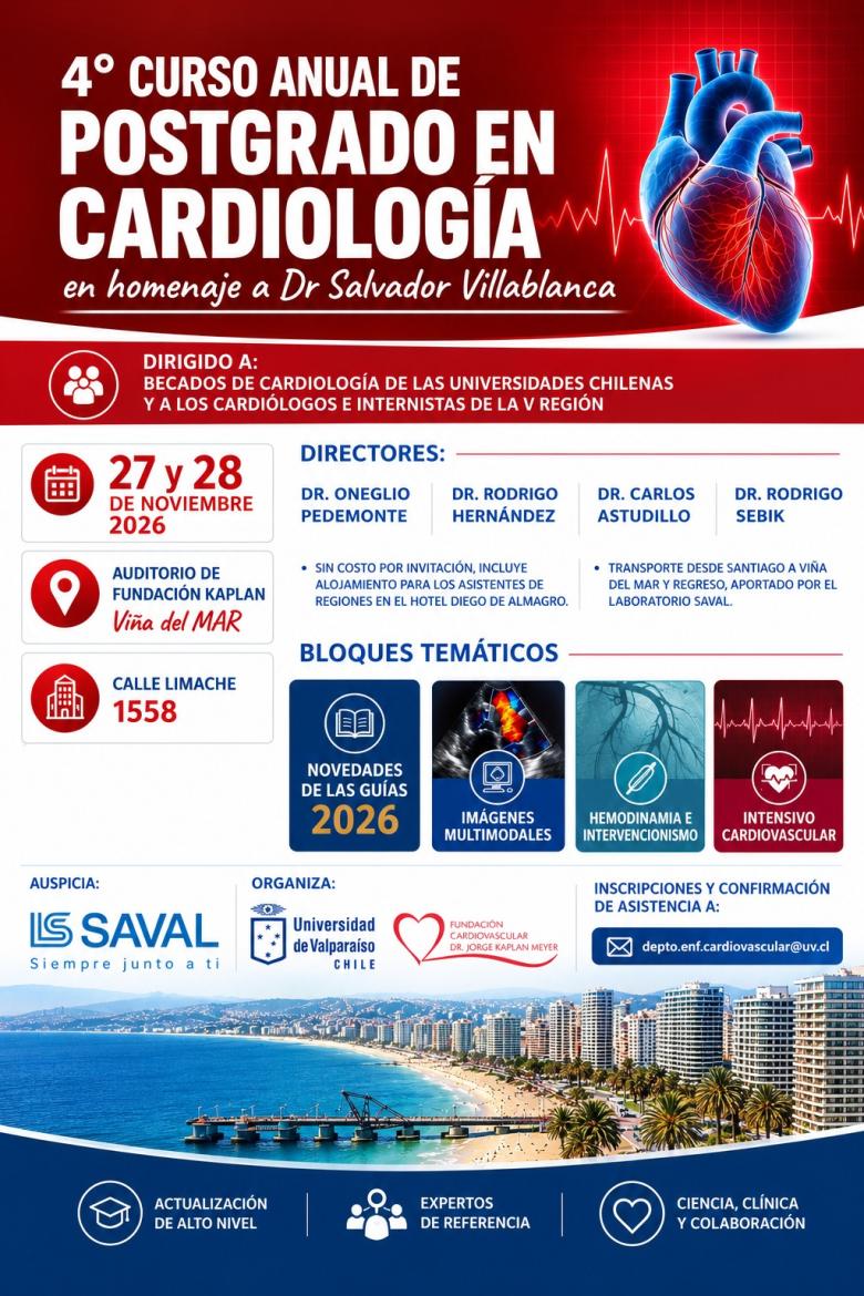4° Curso Anual de Postgrado en Cardiología, Universidad de Valparaíso, Fundación Cardiovascular Dr. Jorge Kaplan Meyer